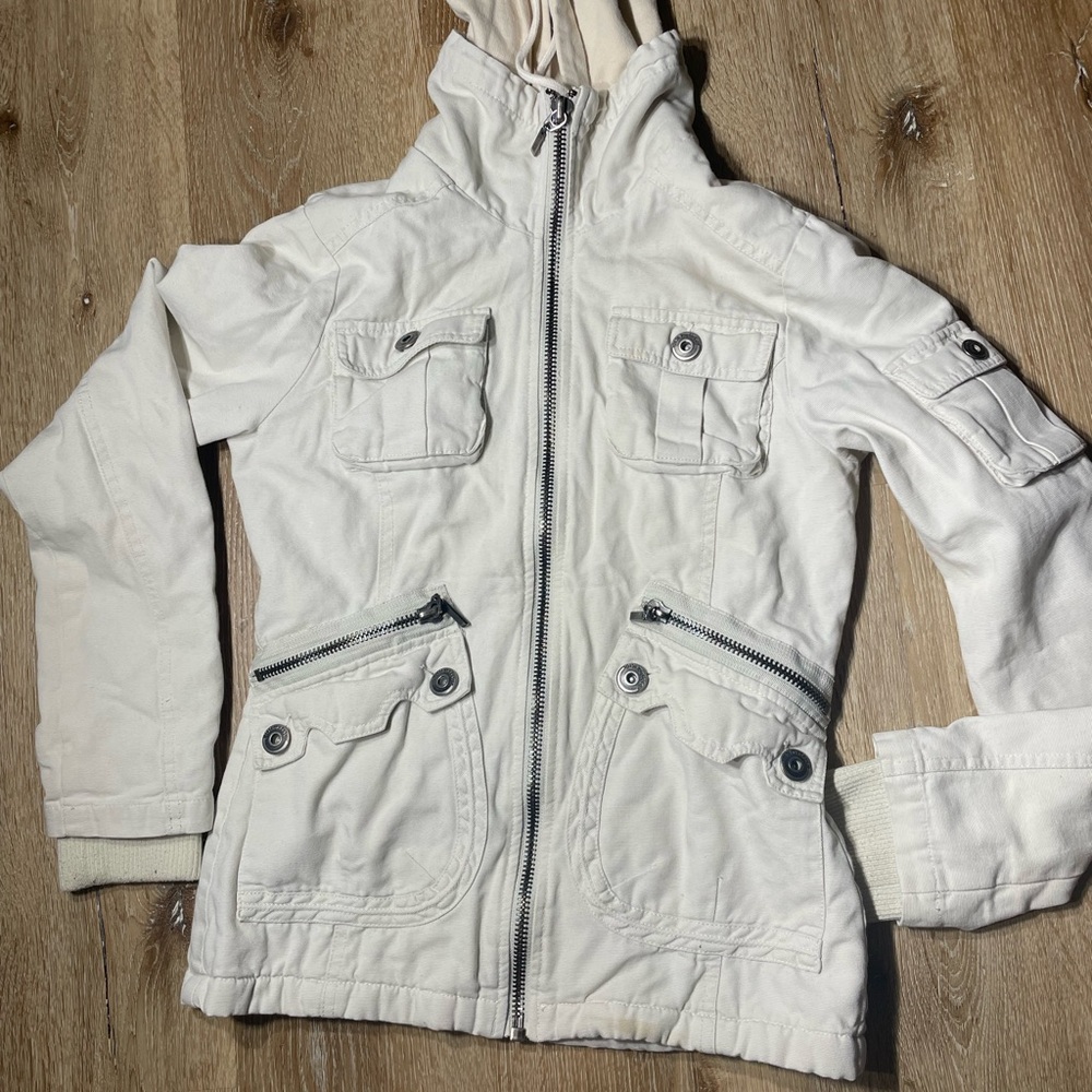 Cat & Jack Cream Hooded Bomber Jacket